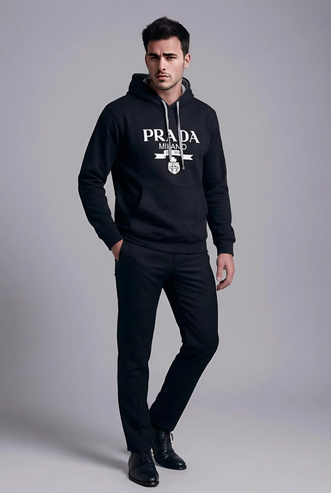 Prada Milano Style Hoodie | Black Minimalist Design | Men's Premium Streetwear | Luxury Inspired | Oversized Fit