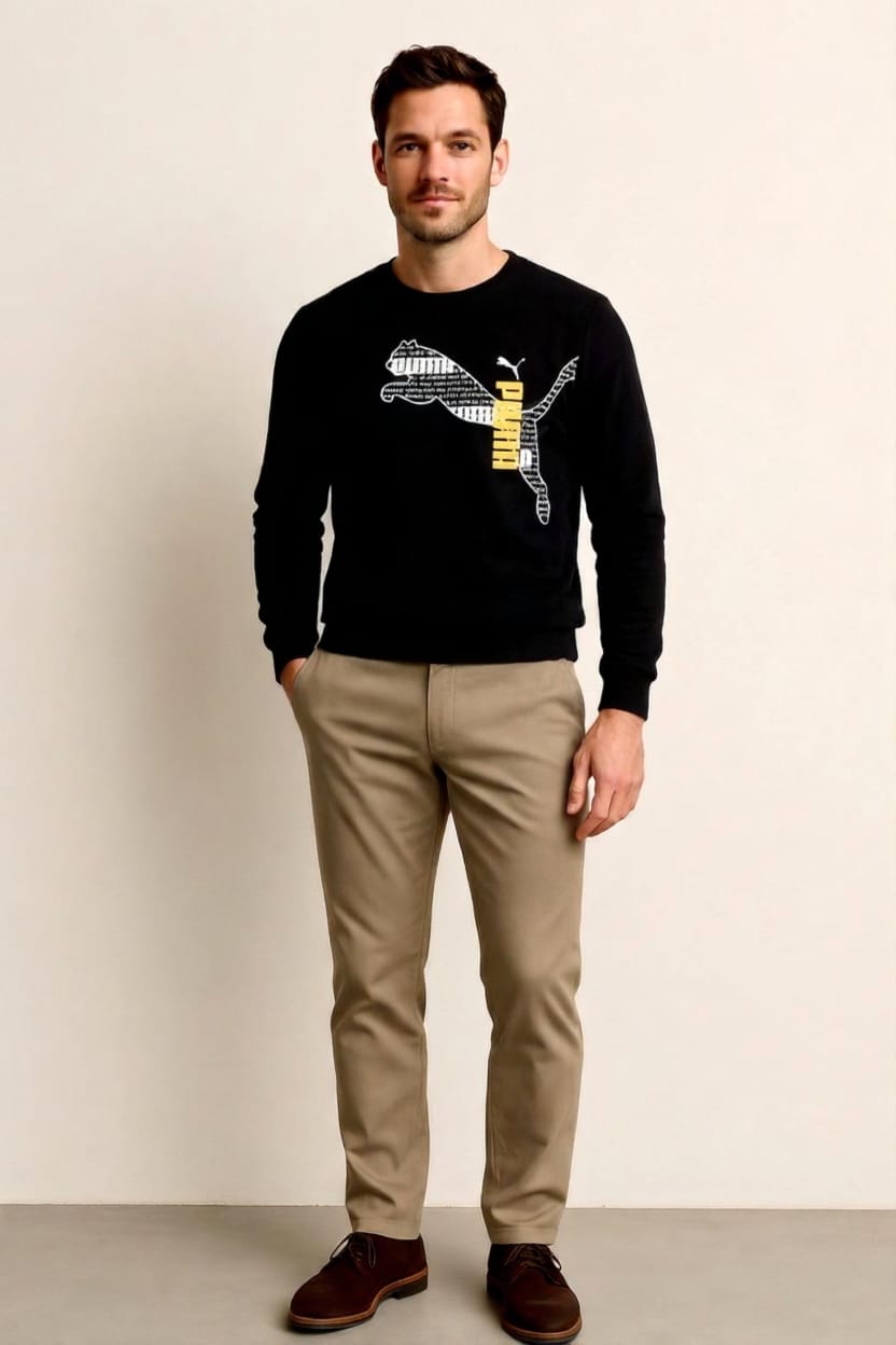 PUMA Style Black Shirt | Men's Sport Casual | Brand Logo Design | Cotton Jersey | Regular Fit