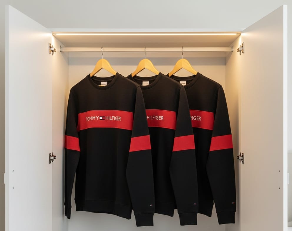 Tommy Hilfiger Style Winter Shirt | Black with Red Stripe | Men's Premium Thermal Shirt | Brand Inspired Design | Sizes M, L, XL