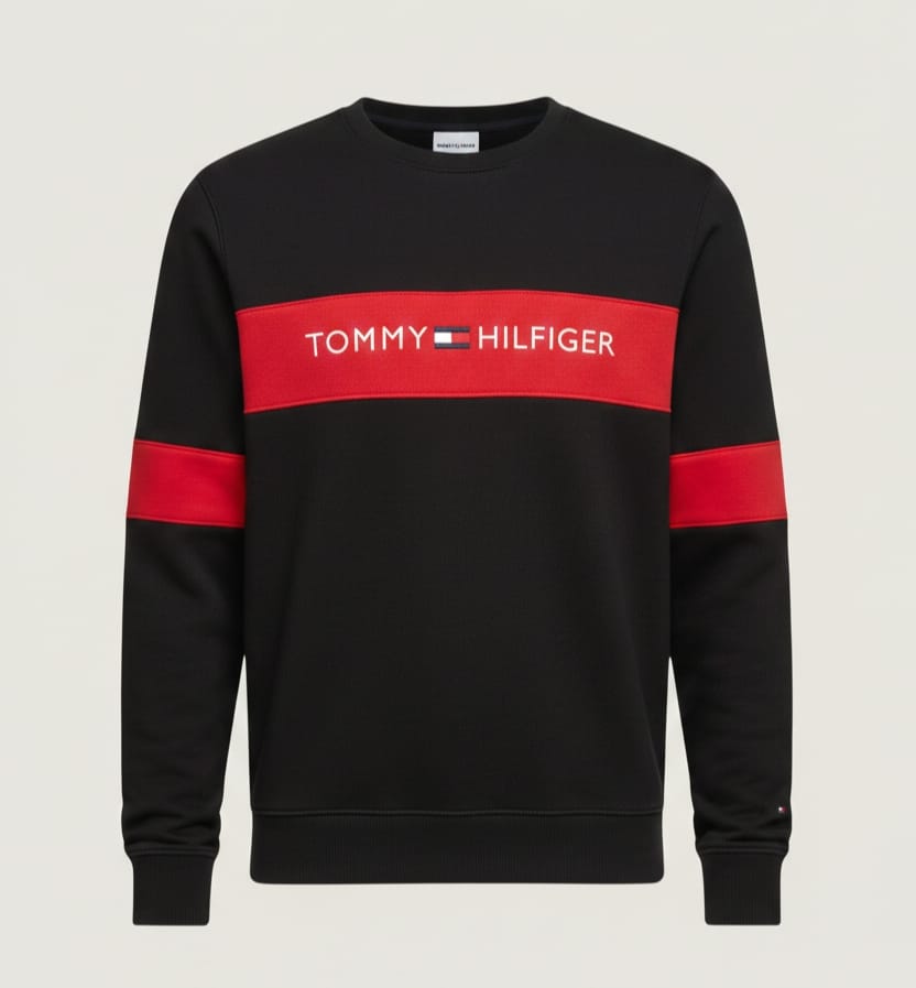 Tommy Hilfiger Style Winter Shirt | Black with Red Stripe | Men's Premium Thermal Shirt | Brand Inspired Design | Sizes M, L, XL