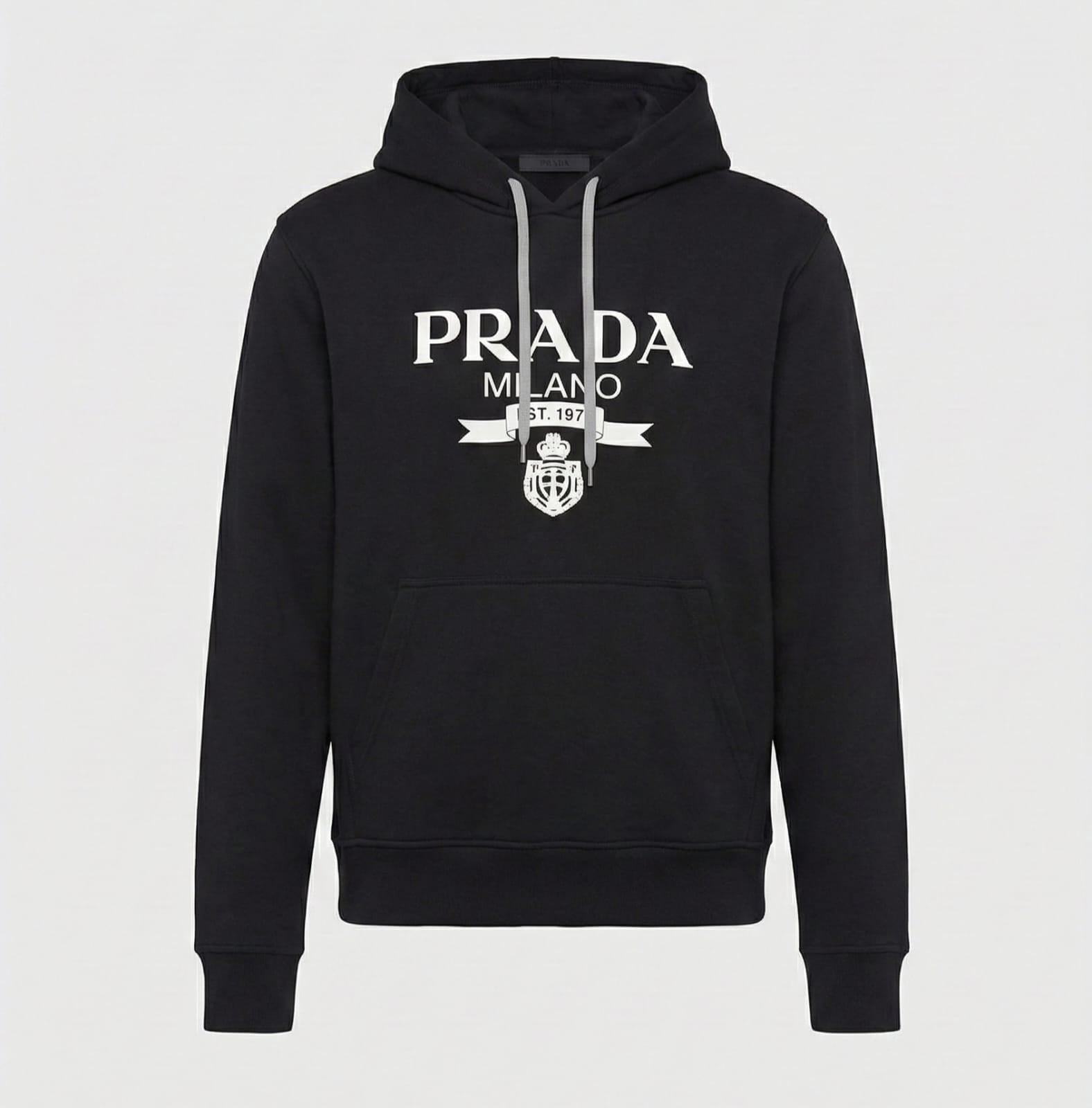 Prada Milano Style Hoodie | Black Minimalist Design | Men's Premium Streetwear | Luxury Inspired | Oversized Fit