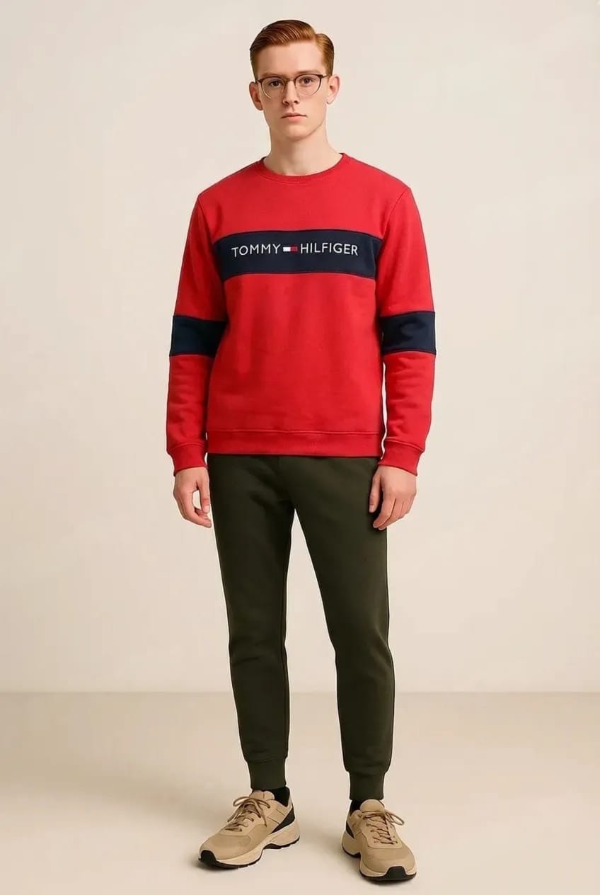 Tommy Hilfiger Style Winter Shirt | Red with Black Stripes | Men's Premium Casual Shirt | Brand Inspired Design | Sizes M, L, XL